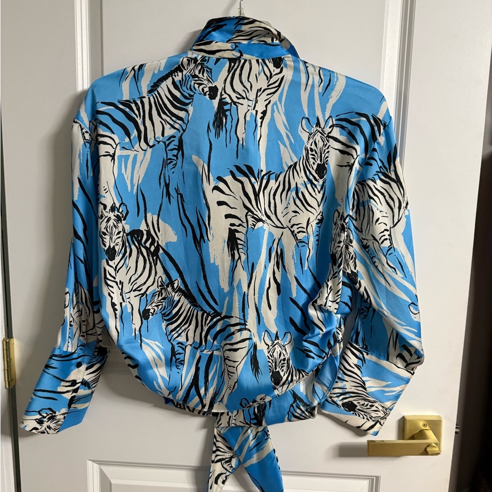 Zara Blue and White Zebra Print Top